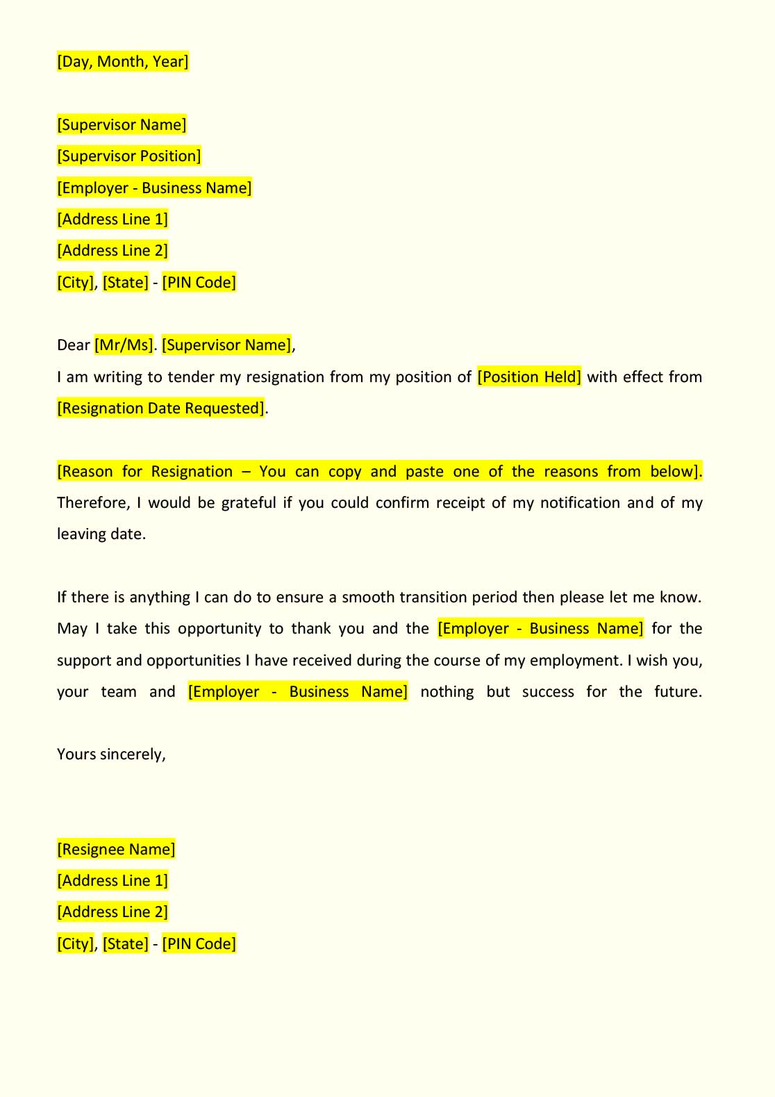 Resignation Letter To Employer from www.greatsolution.in